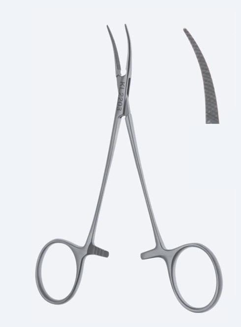 Зажими гемостатичні Micro-Jacobson, надз делікатні, вигн, з хрестоподіб насічкою, спец для шва, довжина 100 мм. Бренд - Asanus Medizintechnik Gmb, Німеччина